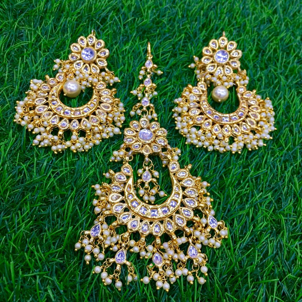 Buy Bindhani Pearl Drop Maang Tikka & Earrings For Women